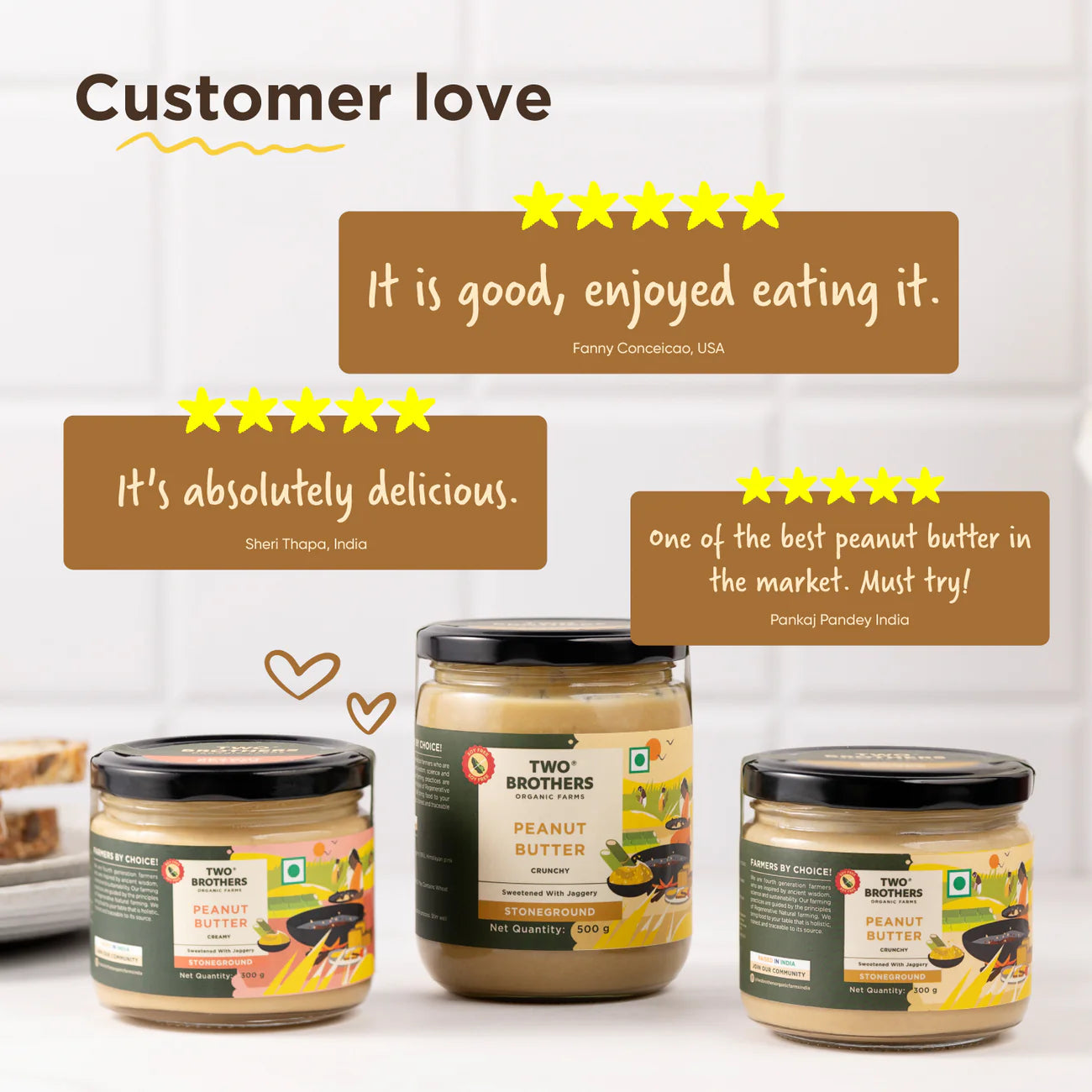 Two Brothers Organic Farms Peanut Butter, Crunchy with Jaggery, Stoneground 500 Gms