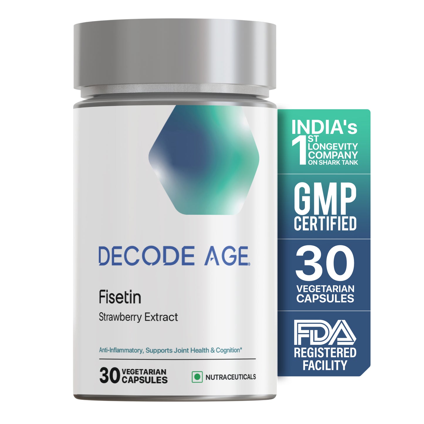 Decode Age Fisetin Supplement | Senolytic Supplement | Supports Skin & Hair Health, Cognition and Immunity | 100mg, 30 Capsules, Vegan