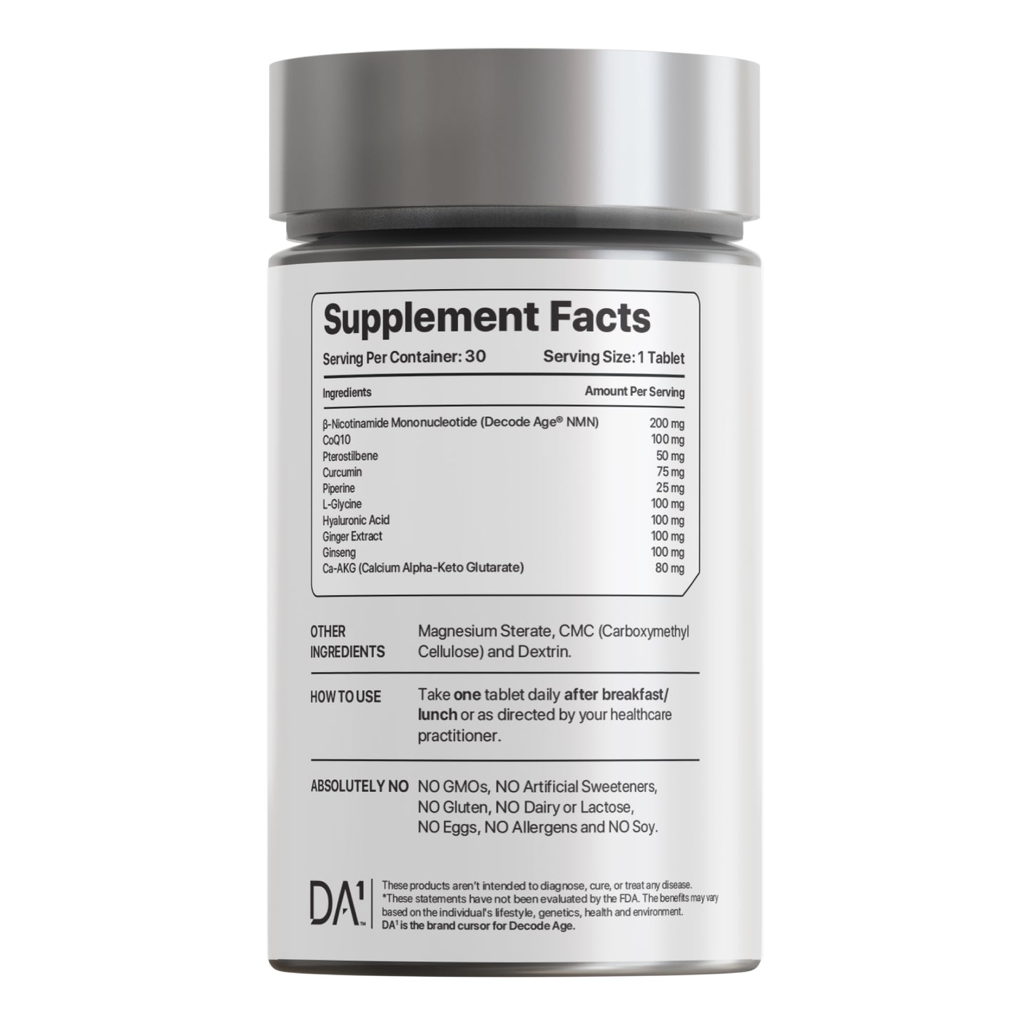 Decode Age LongeVit™ Supplement | NAD+ Supplement Blend | Supports Energy, Immunity, Sleep, Brain, and Skin Health | NMN, Pterostilbene, CoQ10, Ca AKG | 30 Tablets, Vegan