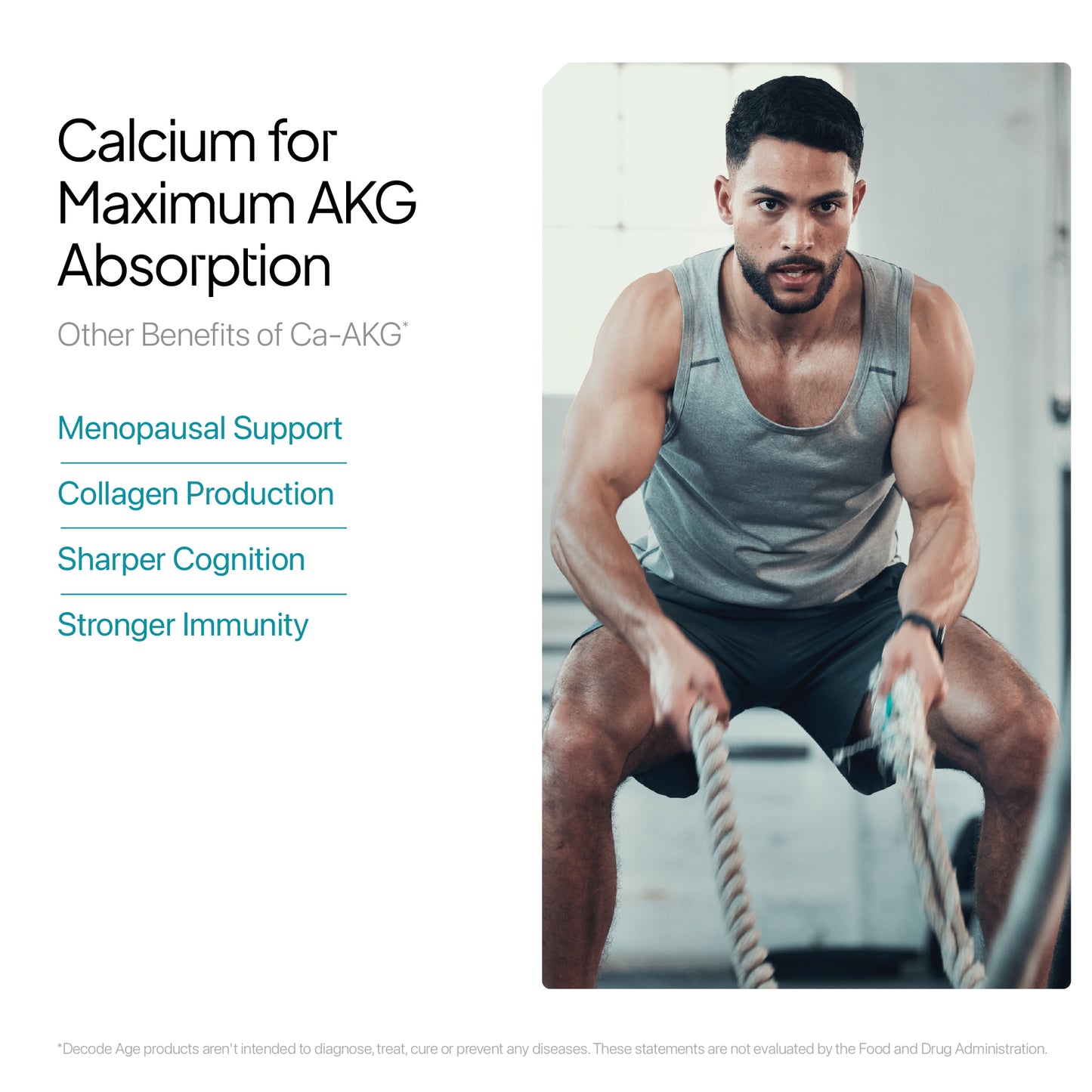 Decode Age Ca AKG Supplement | Calcium Alpha Ketoglutarate | Support Stronger Muscles and Bones, Energy and Immunity | 500mg, 30 Capsules, Vegan