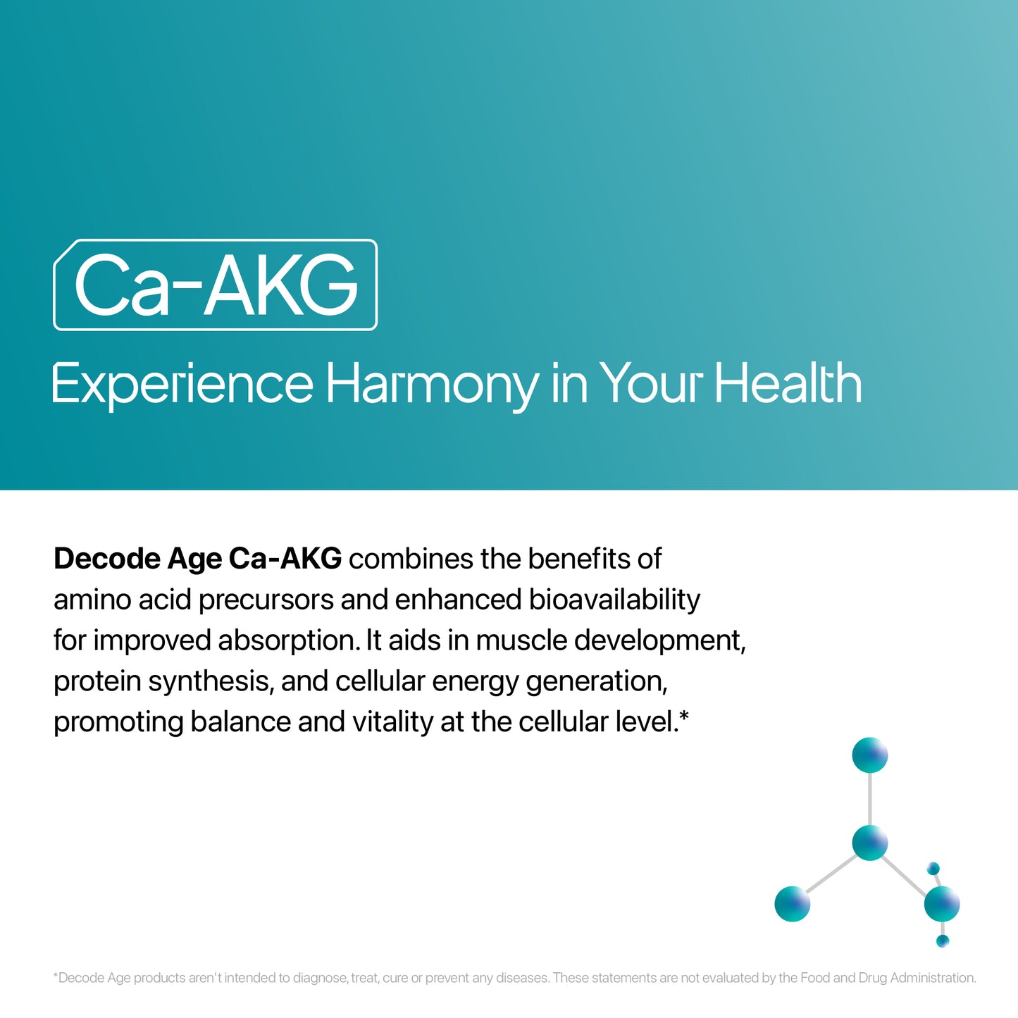 Decode Age Ca AKG Supplement | Calcium Alpha Ketoglutarate | Support Stronger Muscles and Bones, Energy and Immunity | 500mg, 30 Capsules, Vegan