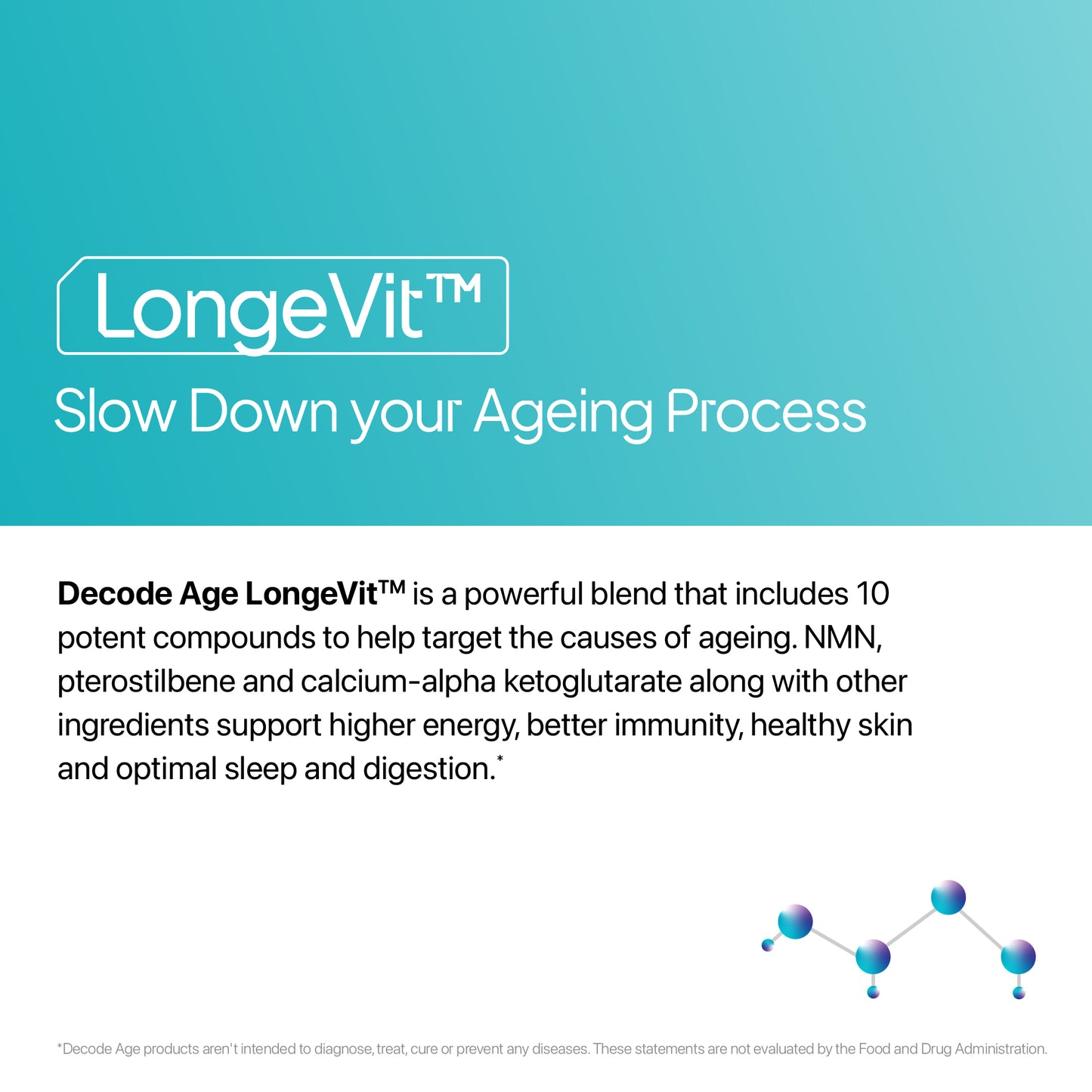 Decode Age LongeVit™ Supplement | NAD+ Supplement Blend | Supports Energy, Immunity, Sleep, Brain, and Skin Health | NMN, Pterostilbene, CoQ10, Ca AKG | 30 Tablets, Vegan