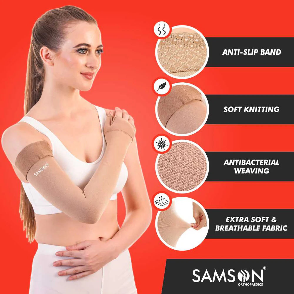 SAMSON Lymphedema Arm Sleeve (Pair) | Firm Compression for Swelling & Lymphatic Relief