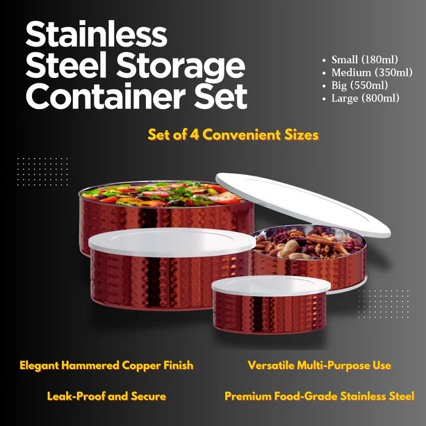 Hammered Stainless Steel Container-Set of 4
