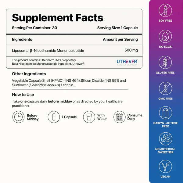 Decode Age Liposomal NMN Supplement | 99.9% Pure Beta NMN | NAD+ Booster for Energy, Metabolism, Cellular Repair & Brain Health | High Bioavailability| 500mg, 30 Capsules, Vegan