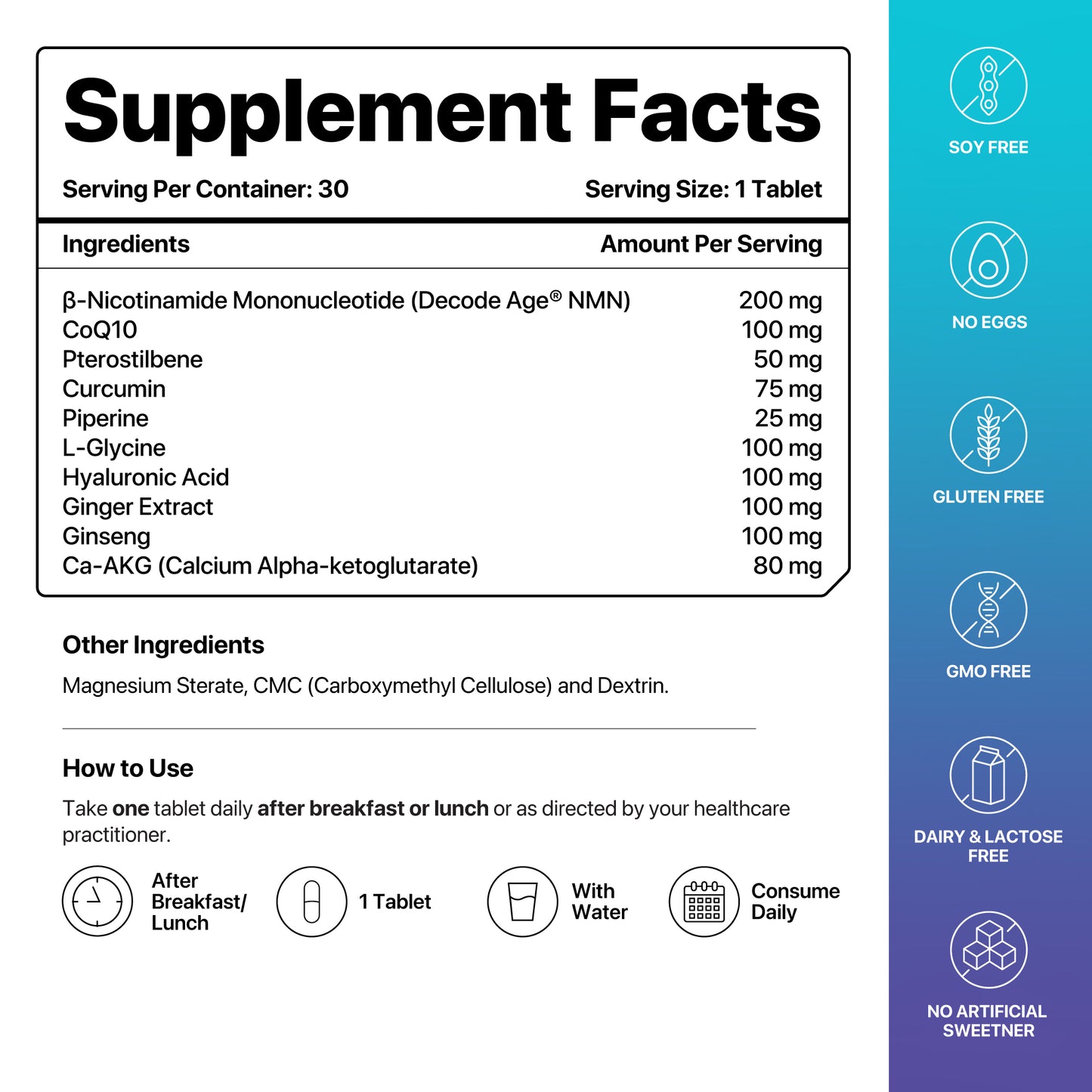 Decode Age LongeVit™ Supplement | NAD+ Supplement Blend | Supports Energy, Immunity, Sleep, Brain, and Skin Health | NMN, Pterostilbene, CoQ10, Ca AKG | 30 Tablets, Vegan