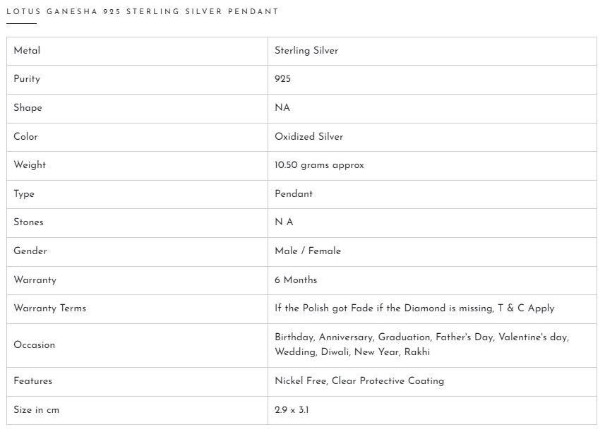 Lotus Ganesha 925 Sterling Silver Pendant