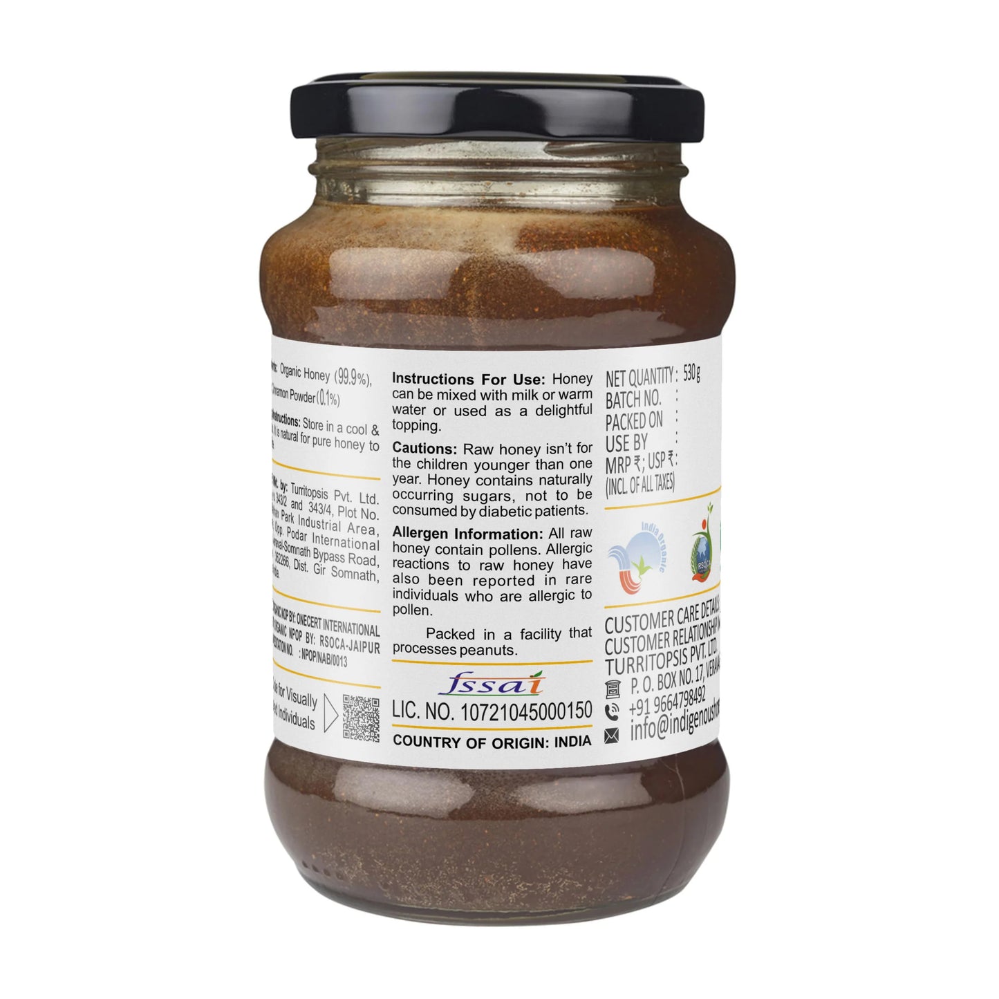 Raw Organic Honey with Infused Cinnamon | Honey Immunity Booster- 530 g Glass Jar