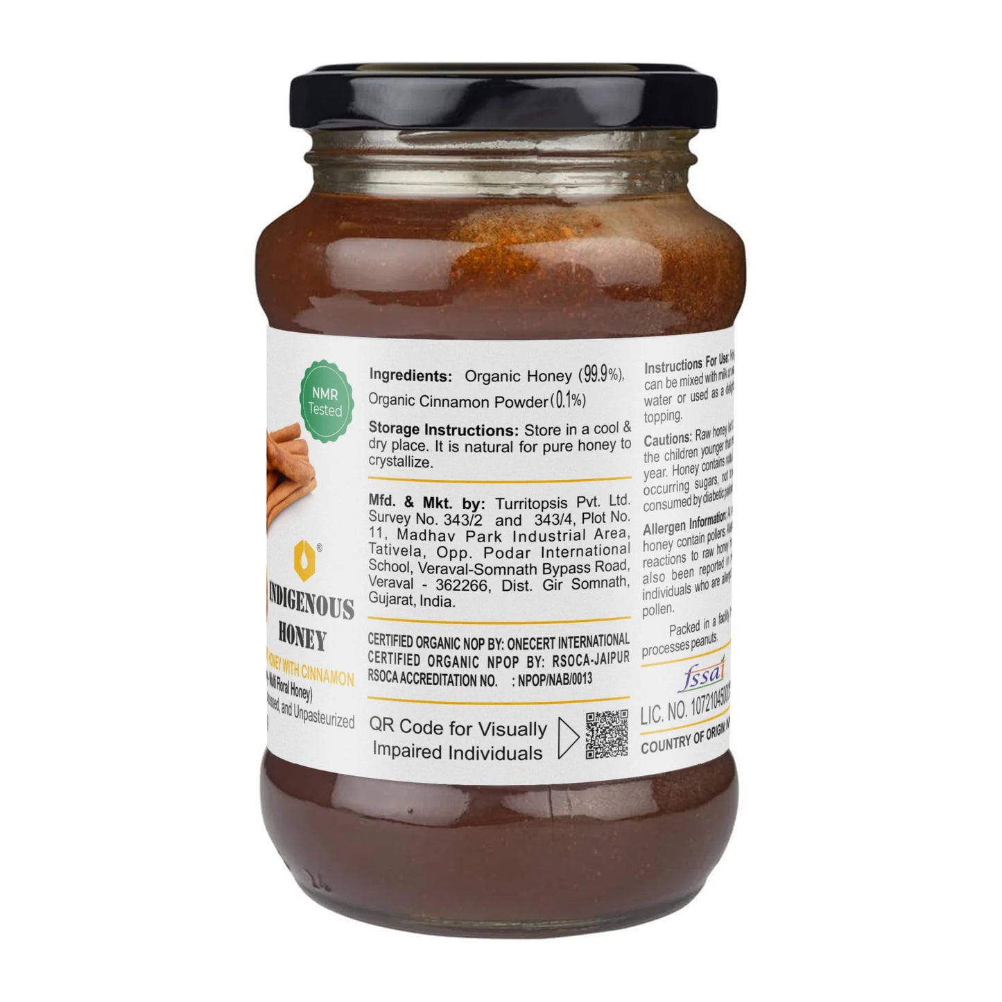 Raw Organic Honey with Infused Cinnamon | Honey Immunity Booster- 530 g Glass Jar