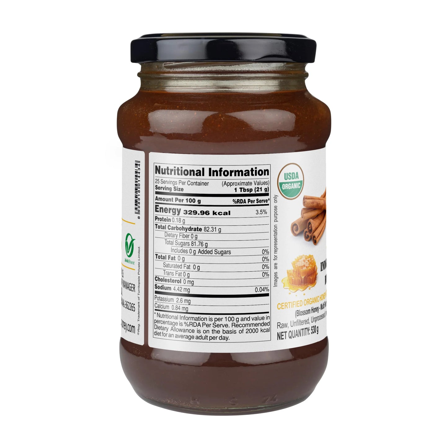 Raw Organic Honey with Infused Cinnamon | Honey Immunity Booster- 530 g Glass Jar