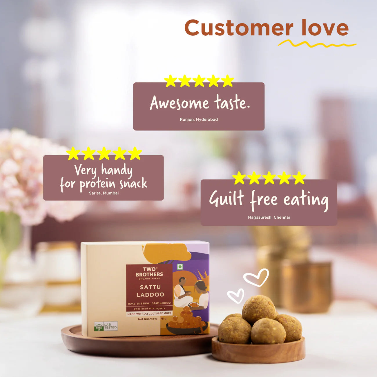 Two Brothers Organic Farms Sattu and Jaggery Laddu/Laddoo 350 Gms
