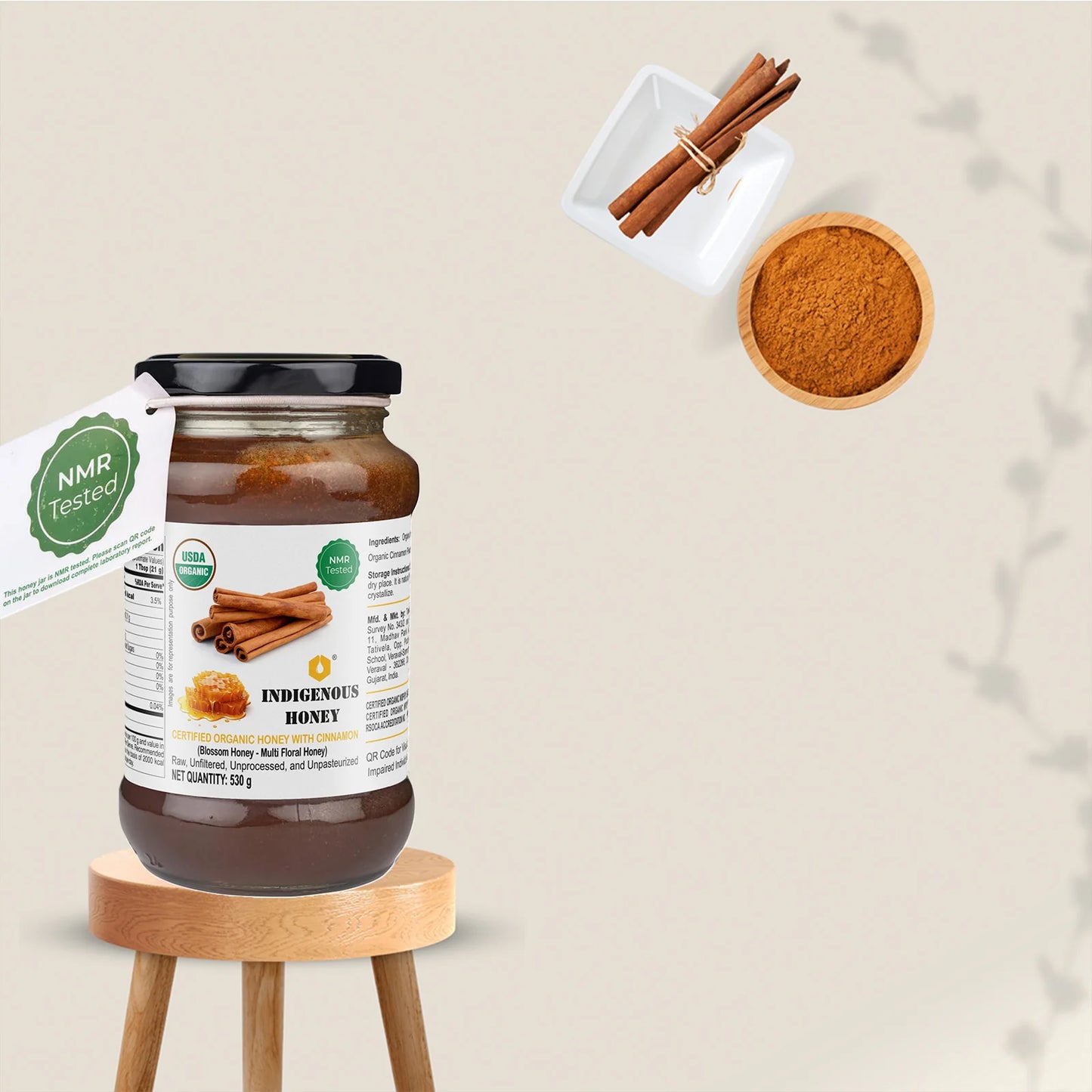 Raw Organic Honey with Infused Cinnamon | Honey Immunity Booster- 530 g Glass Jar
