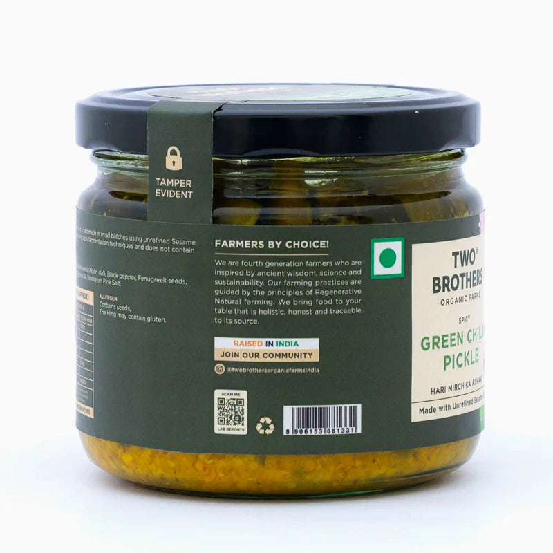 Two Brothers Organic Farms Spicy Green Chilly Pickle (500GM)