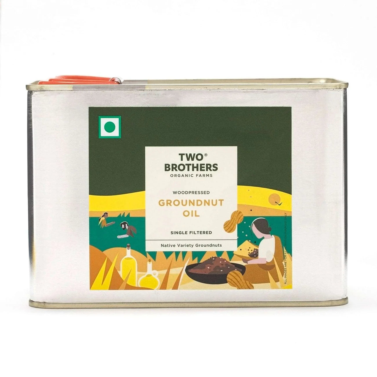 Two Brothers Organic Farms Groundnut Oil, Cold-Pressed, Single-filtered - Tin Can 5 Ltr