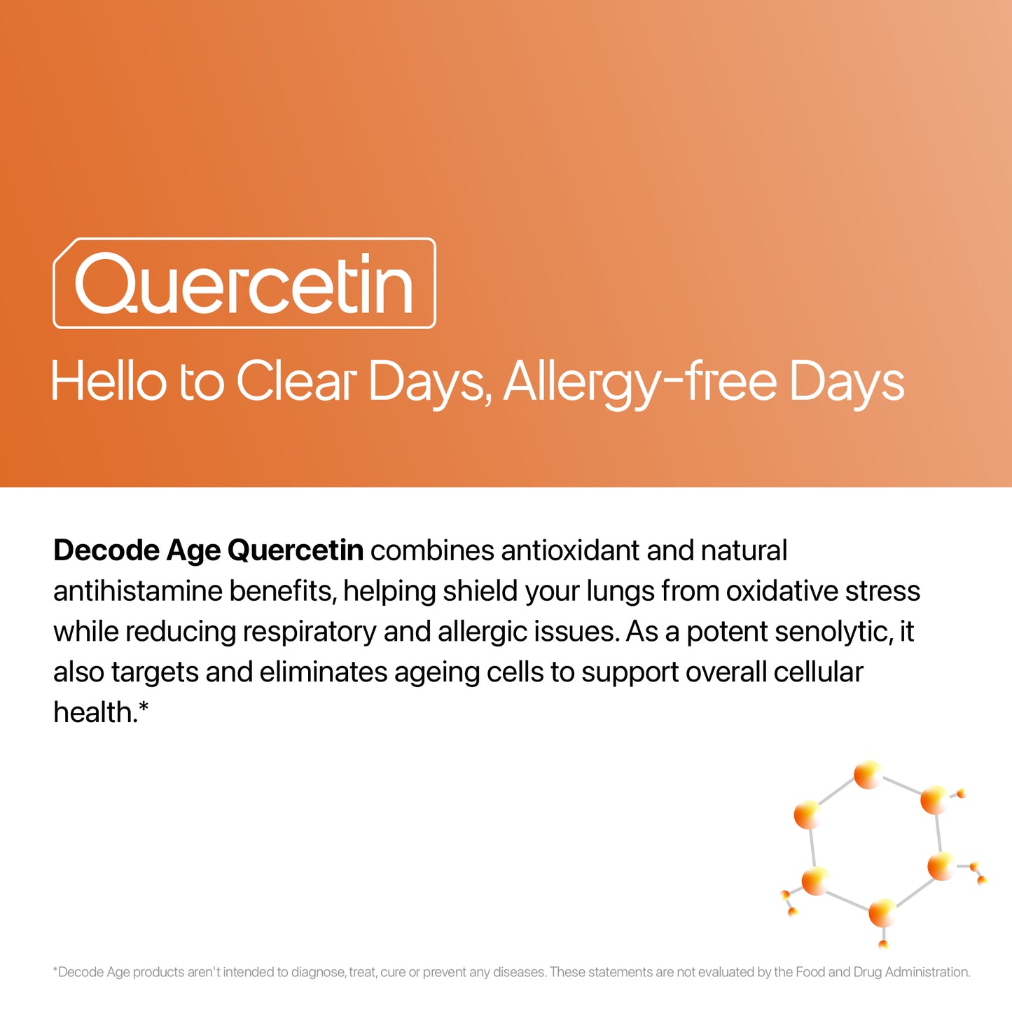 Decode Age Quercetin Supplement | Anti-Allergy Supplement | Supports Energy, Brain and Heart Health, and Immunity | 100mg, 30 Capsules, Vegan