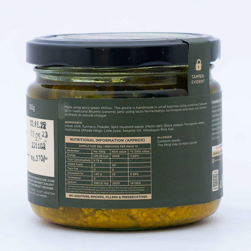 Two Brothers Organic Farms Spicy Green Chilly Pickle (500GM)
