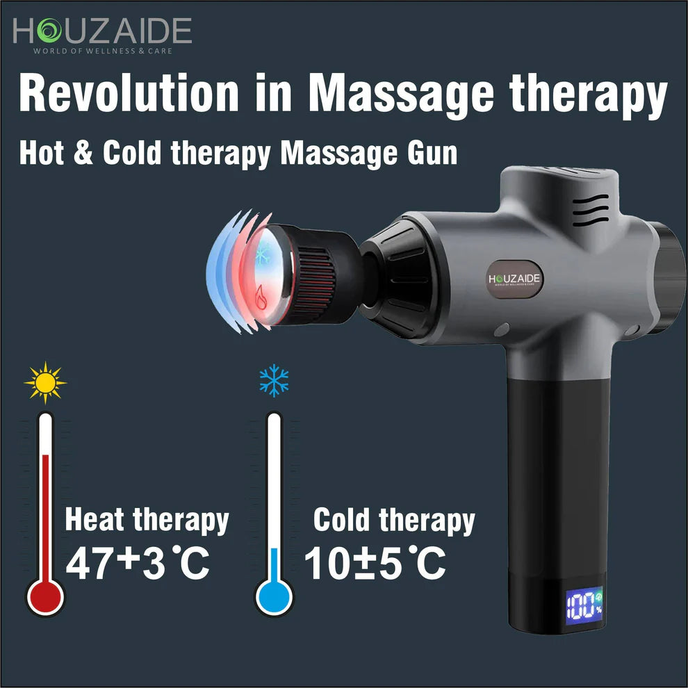 Houzaide Vajra Pro Massage Gun with Heat and Cold Therapy, Jade Stone Head - Handheld Deep Tissue Muscle Massager for Pain Relief
