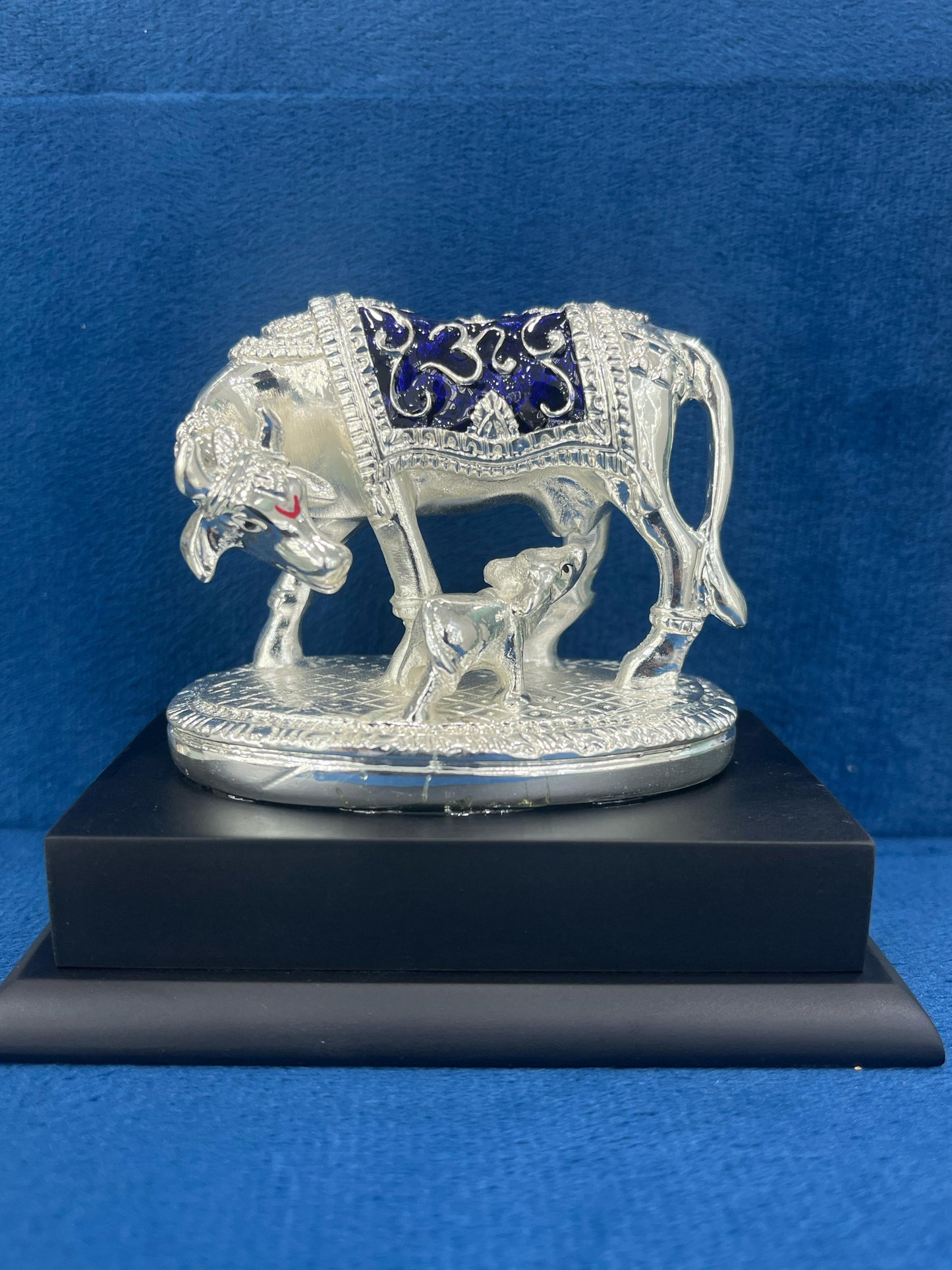 999 Silver Cladded Kamdhenu with Calf (Two Tone | Silver & Blue)