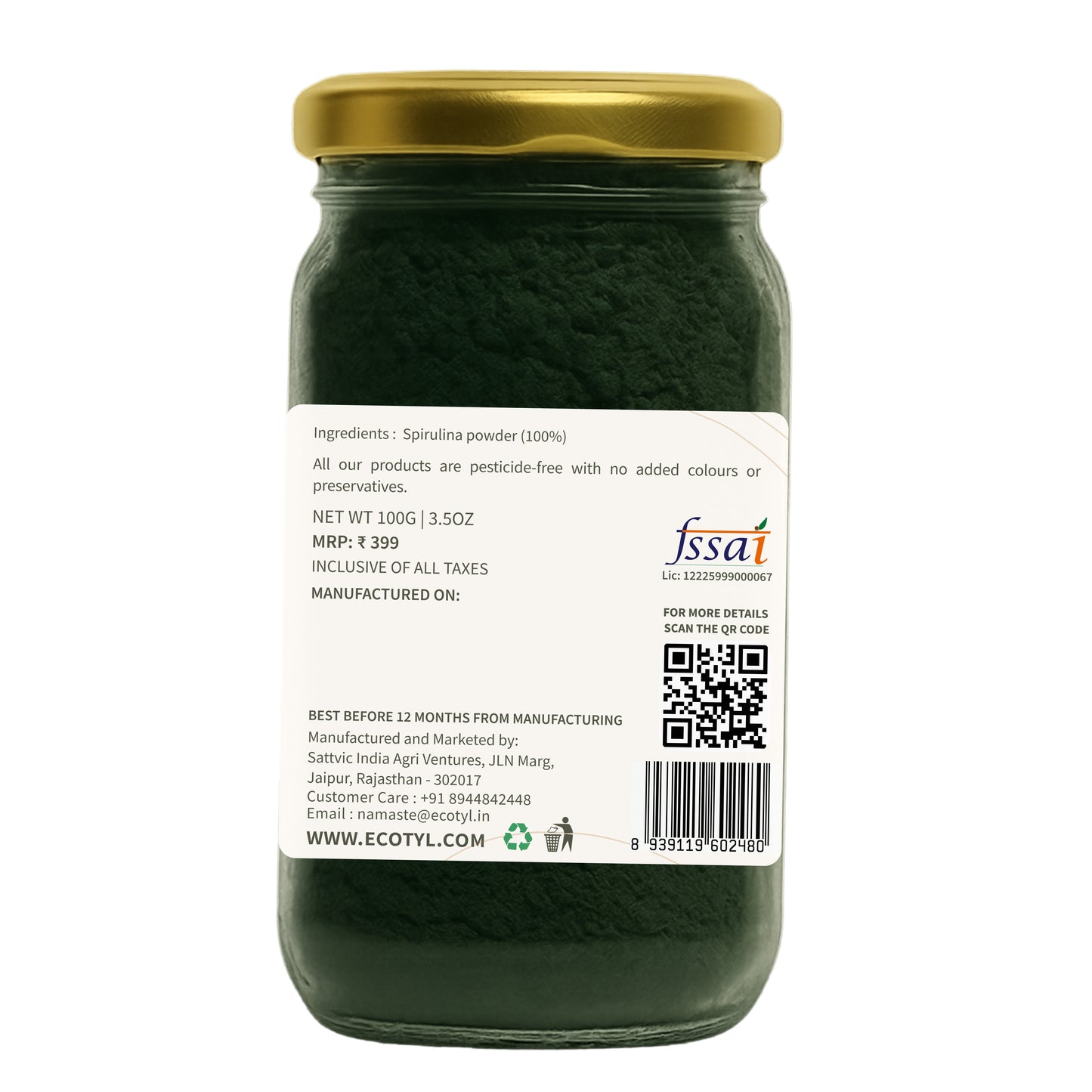 Ecotly’s Spirulina Powder (100%) - 100g