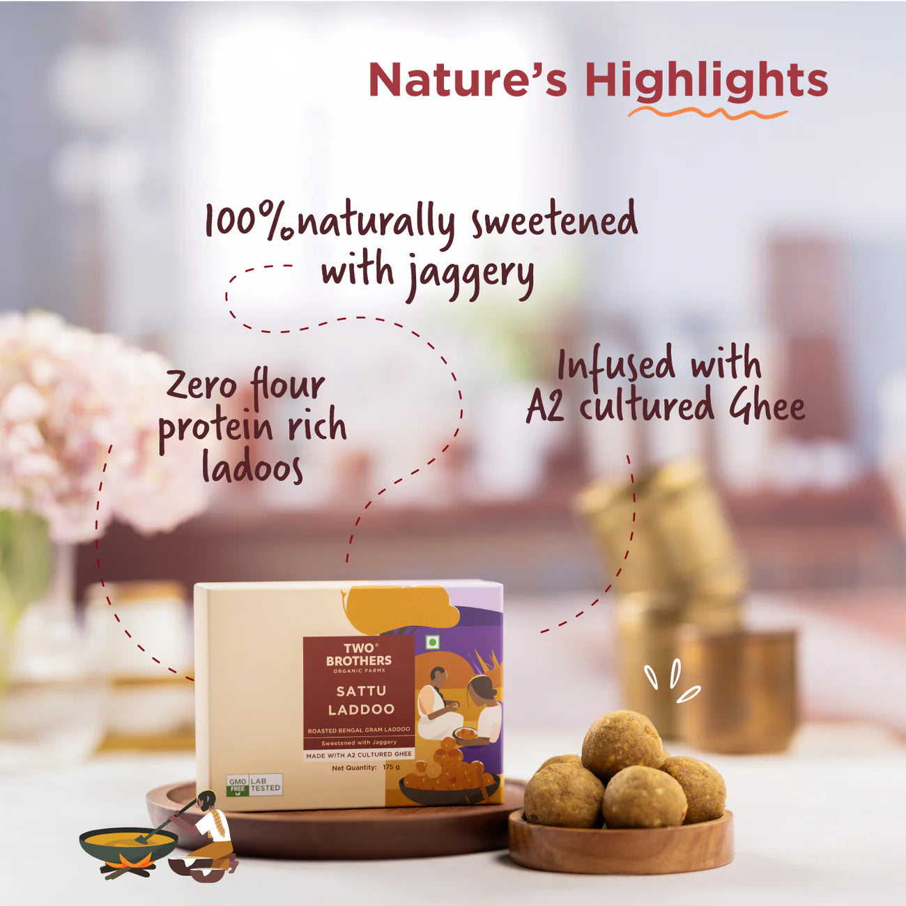 Two Brothers Organic Farms Sattu and Jaggery Laddu/Laddoo 350 Gms