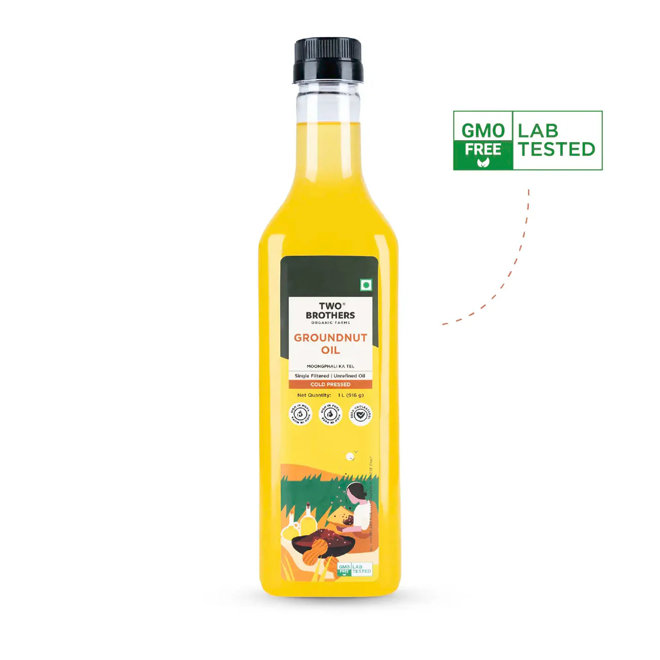 Two Brothers Organic Farms Groundnut Oil, Cold-Pressed, Single-filtered - Tin Can 5 Ltr