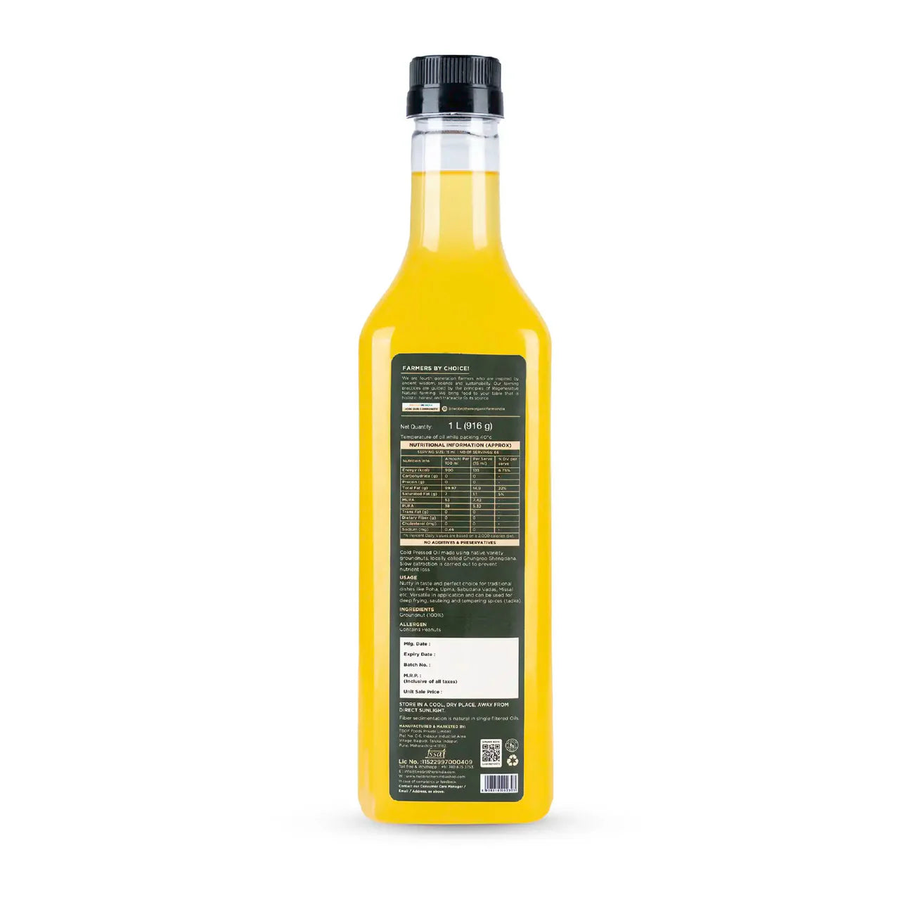 Two Brothers Organic Farms Groundnut Oil, Cold-Pressed, Single-filtered - Tin Can 5 Ltr