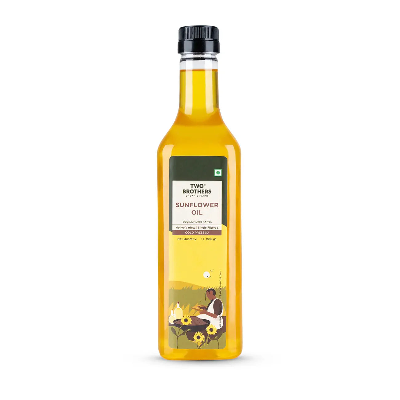 Two Brothers Organic Farms Sunflower Oil I Cold-Pressed 1ltr Plastic Bottle