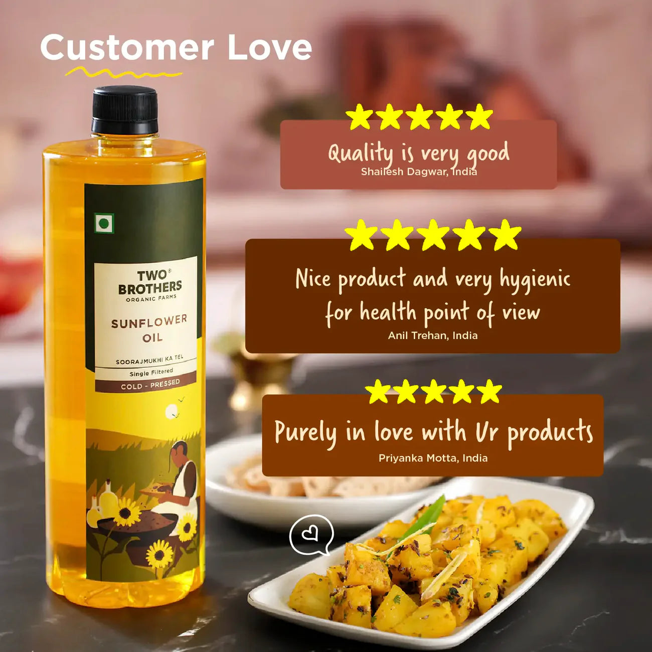 Two Brothers Organic Farms Sunflower Oil I Cold-Pressed 1ltr Plastic Bottle