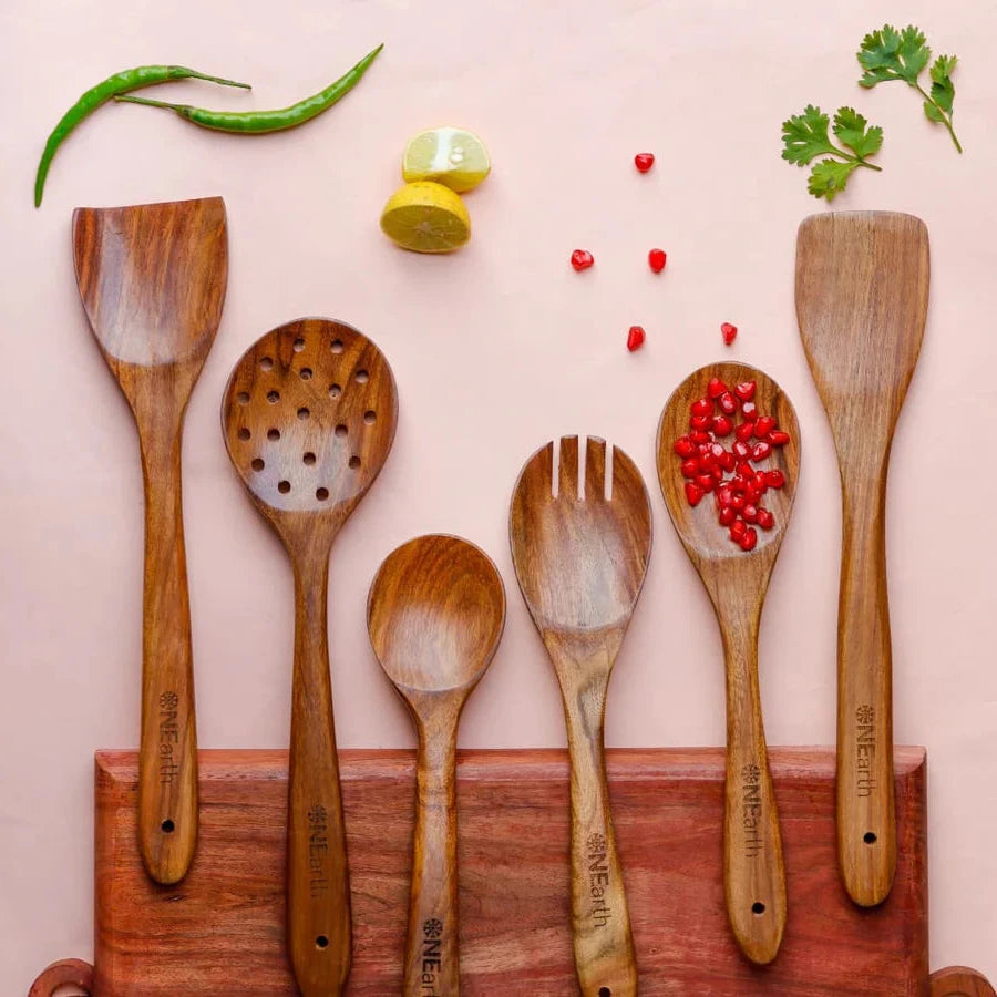 Wooden Premium Cooking & Serving Kitchen Tool 6 Pieces Spoon Set