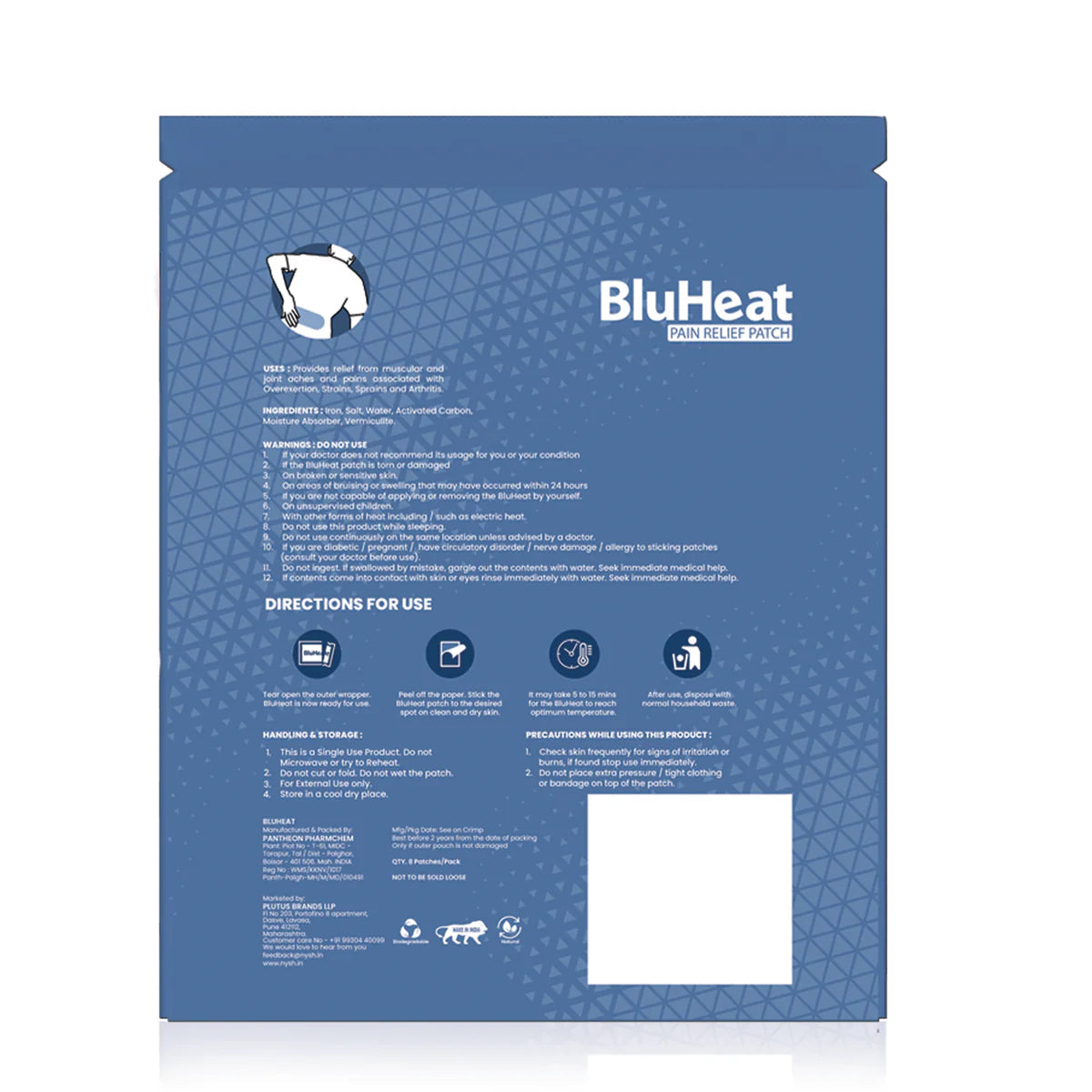 BluHeat Back Pain Relief Patches Heat Therapy