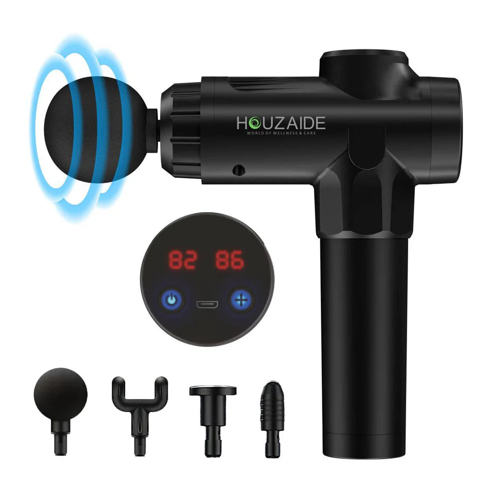 HOUZAIDE Deep Tissue Percussion Massage Gun for Muscle Therapy, 99 Speeds, Includes 4 Massage Heads
