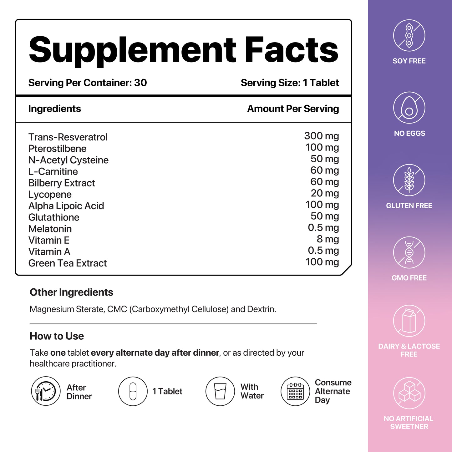 Decode Age ResVit™ Supplement | Antioxidant Supplement Blend | Supports Heart, Brain, and Eye Health | Trans Resveratrol, Pterostilbene, NAC, Vitamin E and A | 30 Tablets, Vegan