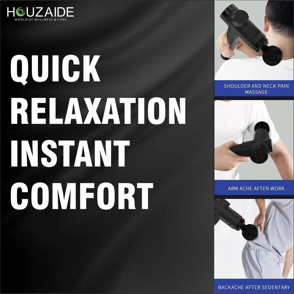HOUZAIDE Deep Tissue Percussion Massage Gun for Muscle Therapy, 99 Speeds, Includes 4 Massage Heads