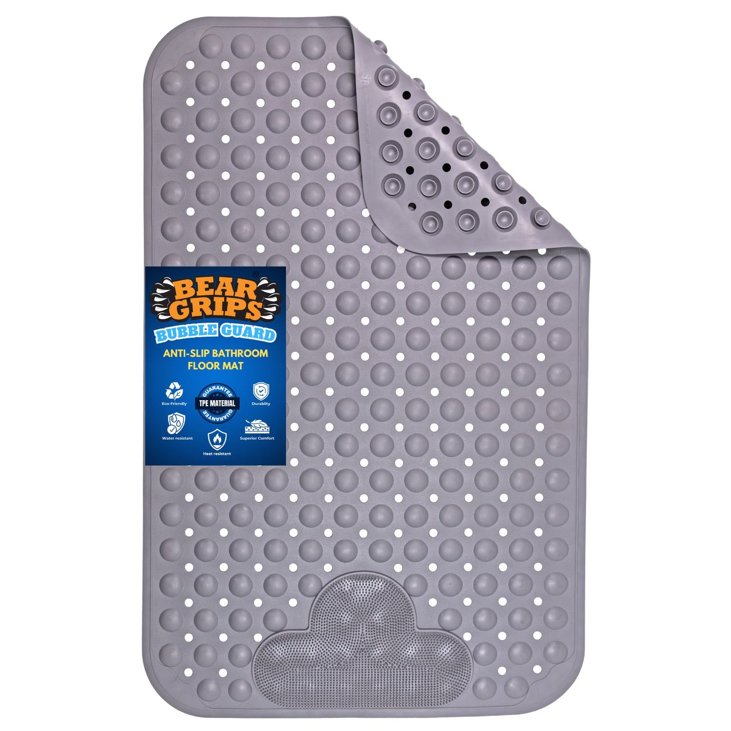 Simon's BubbleGuard Anti-Slip Bathroom Shower mat with Anti-Skid Suction Cups and Foot Scrub