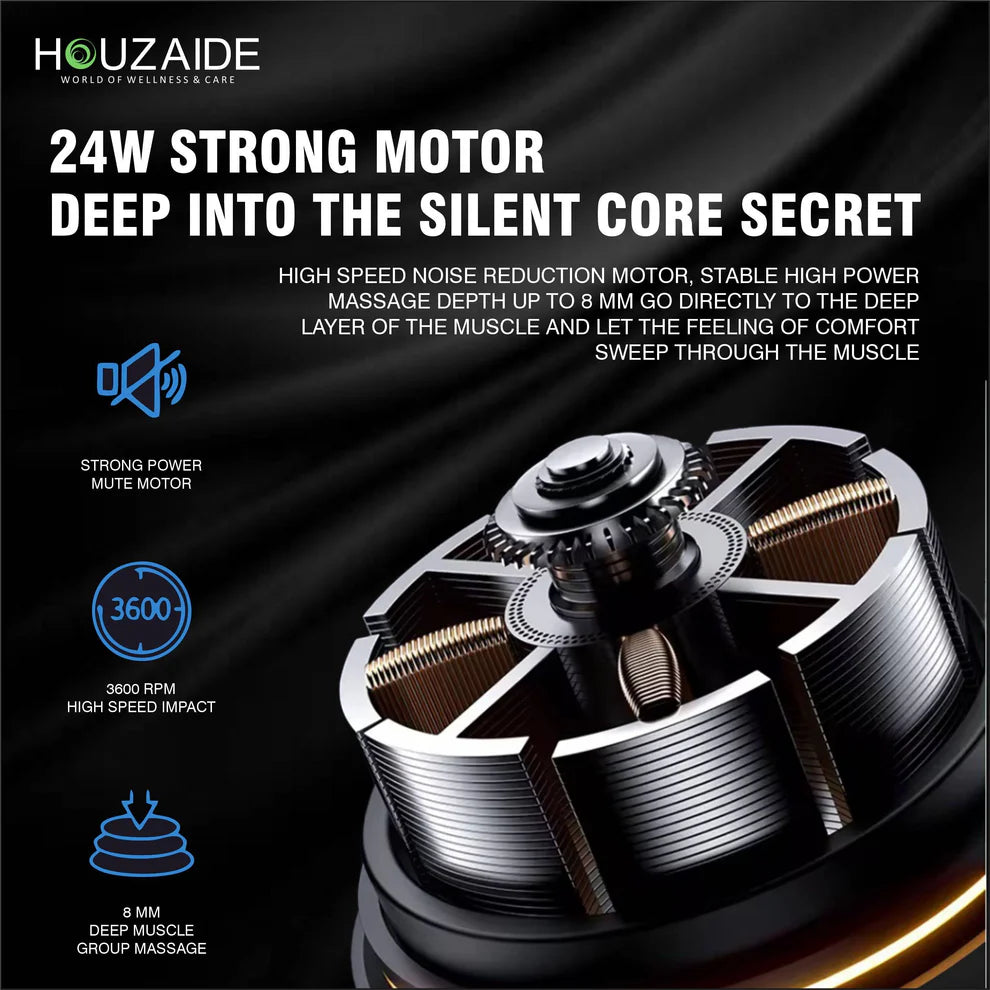 HOUZAIDE Deep Tissue Percussion Massage Gun for Muscle Therapy, 99 Speeds, Includes 4 Massage Heads