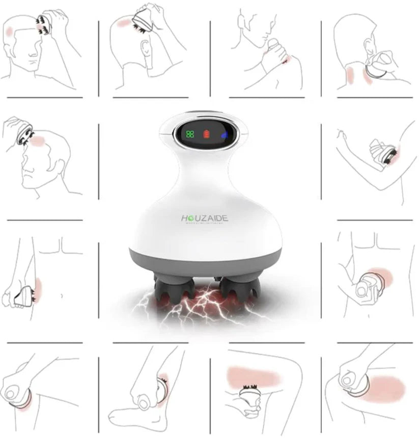 HOUZAIDE Waterproof Electric Head Massager Machine with Advanced EMS Red Light Therapy for Hair Growth, Dense Hair, Hair Fall Control and Deep Clean