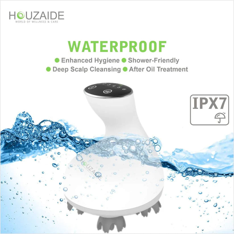 HOUZAIDE Waterproof Electric Head Massager Vibration Machine, FACE brush node attachments- Rechargeable Electric Handheld Portable Head Massager for Hair Growth and Face Cleaning