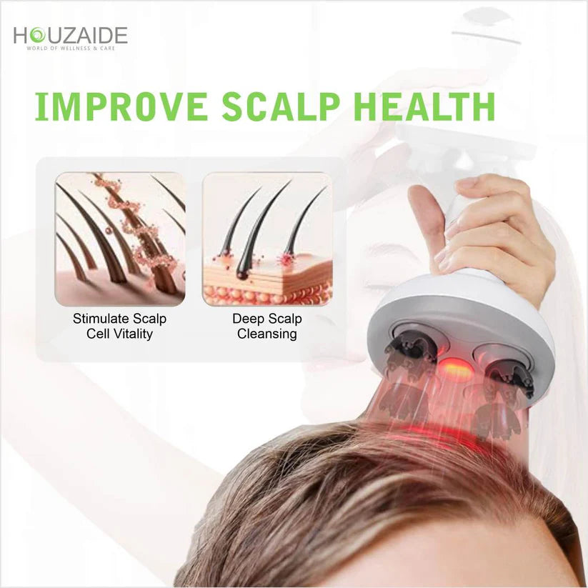 HOUZAIDE Waterproof Electric Head Massager Vibration Machine, FACE brush node attachments- Rechargeable Electric Handheld Portable Head Massager for Hair Growth and Face Cleaning