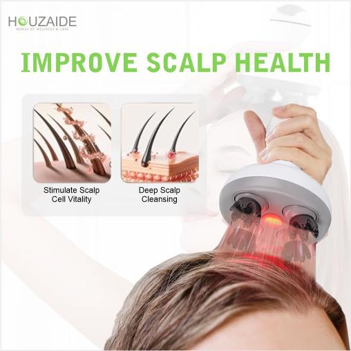 HOUZAIDE Waterproof Electric Head Massager Machine with Advanced EMS Red Light Therapy for Hair Growth, Dense Hair, Hair Fall Control and Deep Clean