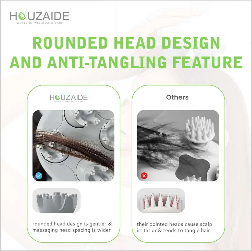HOUZAIDE Rechargeable Waterproof Scalp Massager - Handheld, Portable Head Massager for Hair Fall Control, Growth, Stress, and Headache Relief
