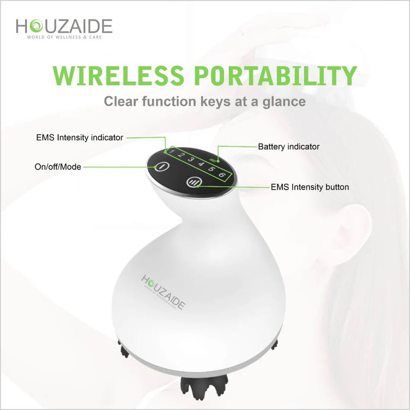 HOUZAIDE Waterproof Electric Head Massager Vibration Machine, FACE brush node attachments- Rechargeable Electric Handheld Portable Head Massager for Hair Growth and Face Cleaning