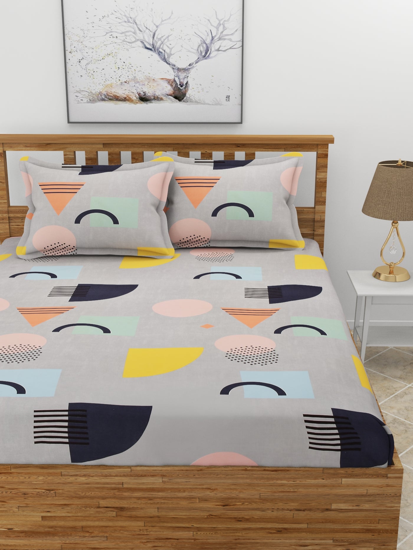 Elastic Fitted Double Bedsheet with Pillow Covers
