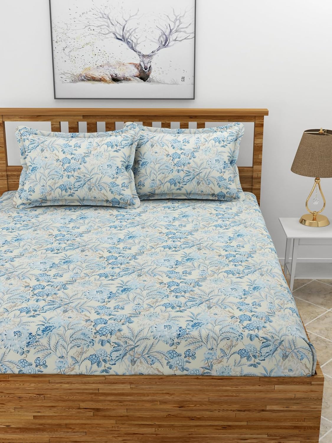 Elastic Fitted Double Bedsheet with Pillow Covers