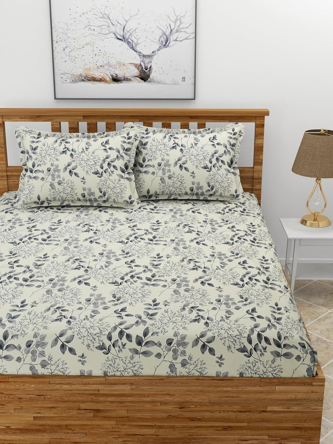 Elastic Fitted Double Bedsheet with Pillow Covers