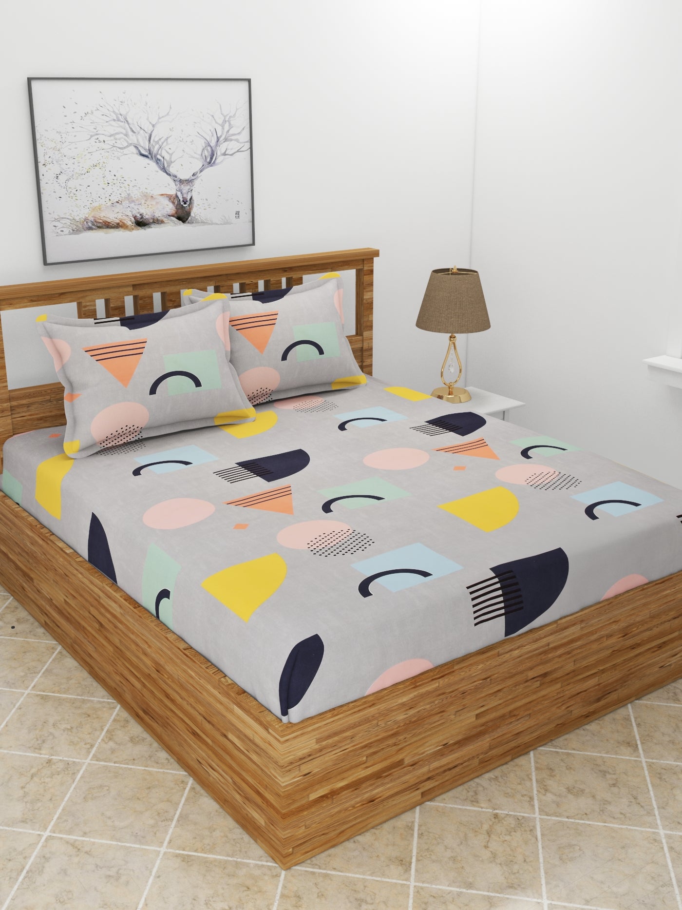 Elastic Fitted Double Bedsheet with Pillow Covers