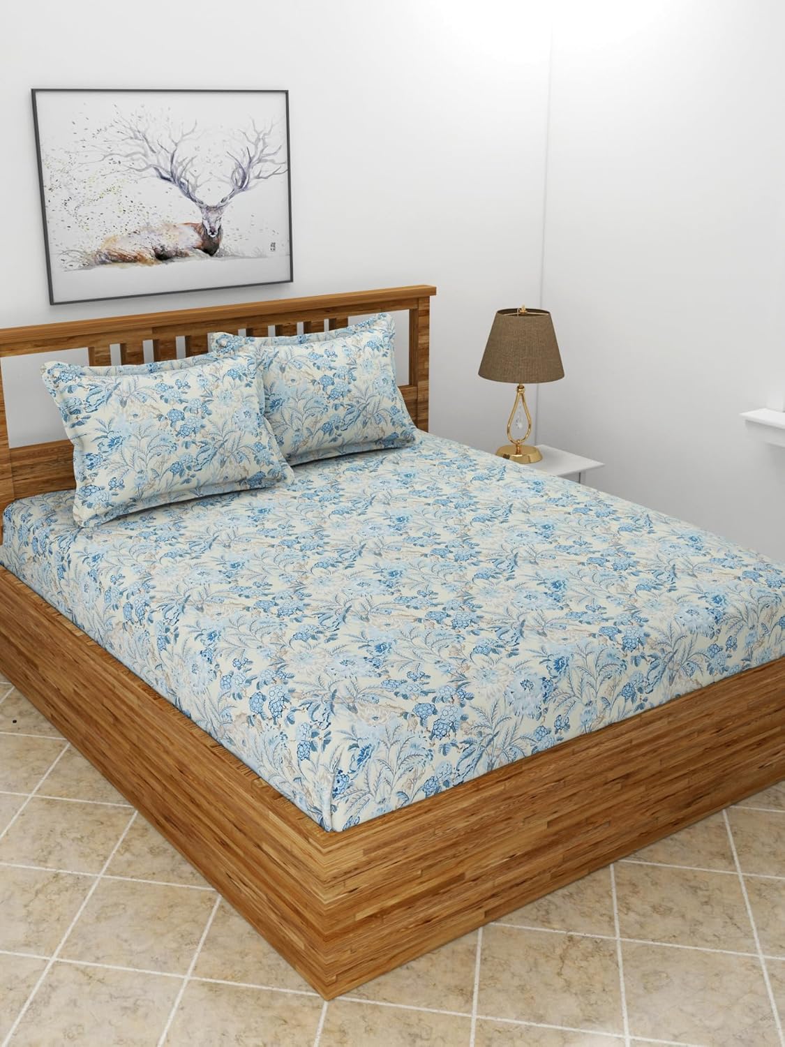 Elastic Fitted Double Bedsheet with Pillow Covers