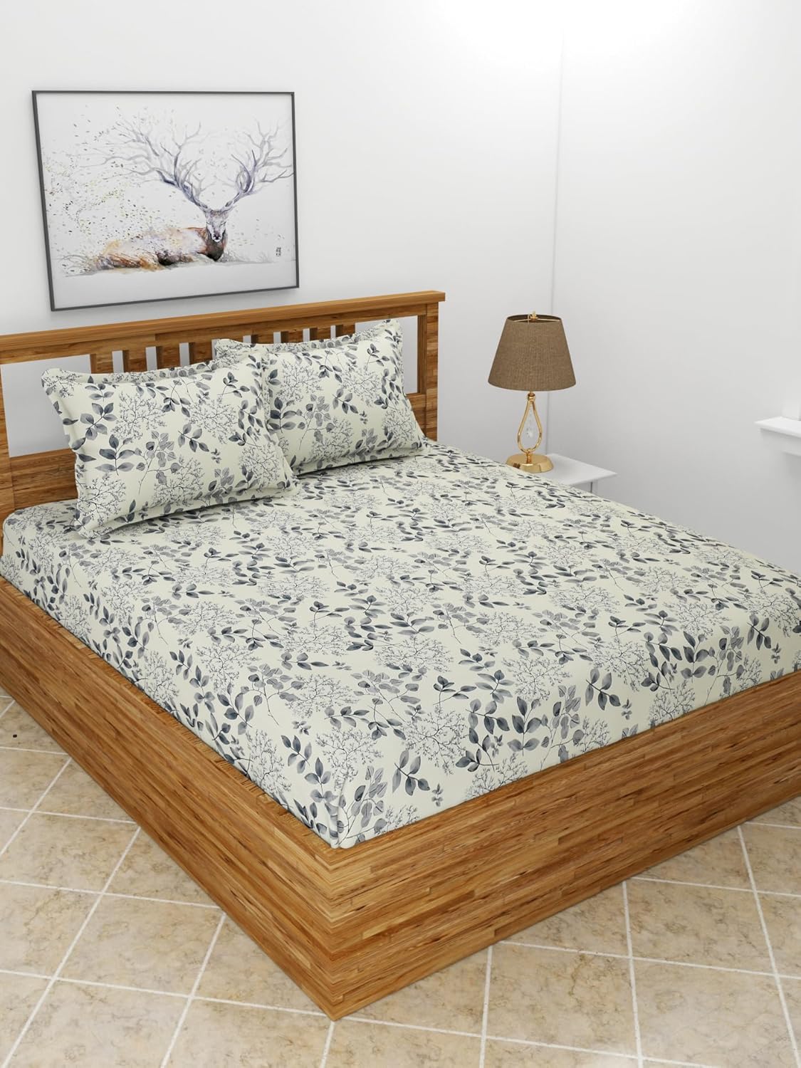 Elastic Fitted Double Bedsheet with Pillow Covers
