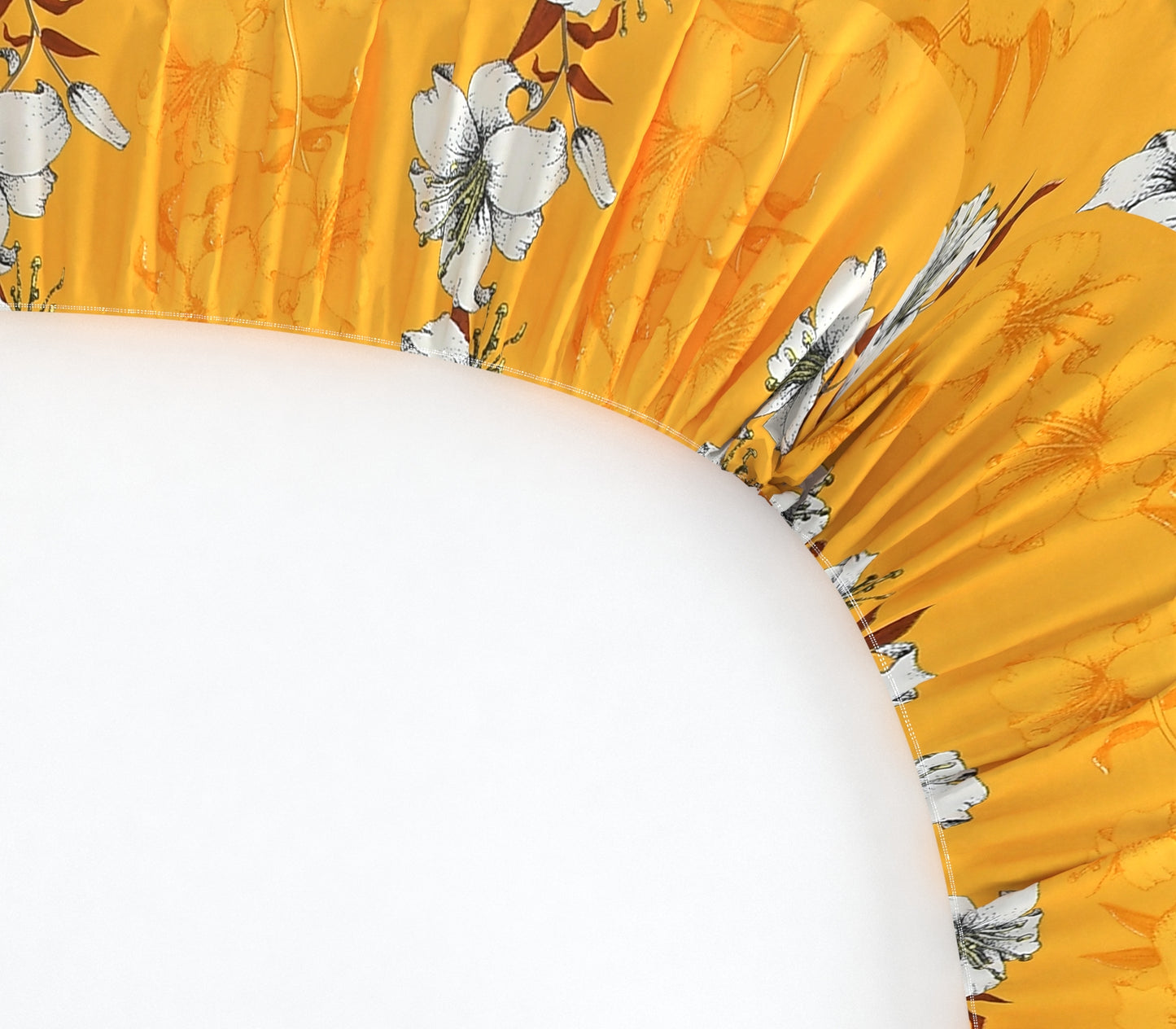 Premium Glace Cotton Elastic Fitted Double Bedsheet with 2 Pillow Covers (72x78x8 Inches)- Mustard White Flower