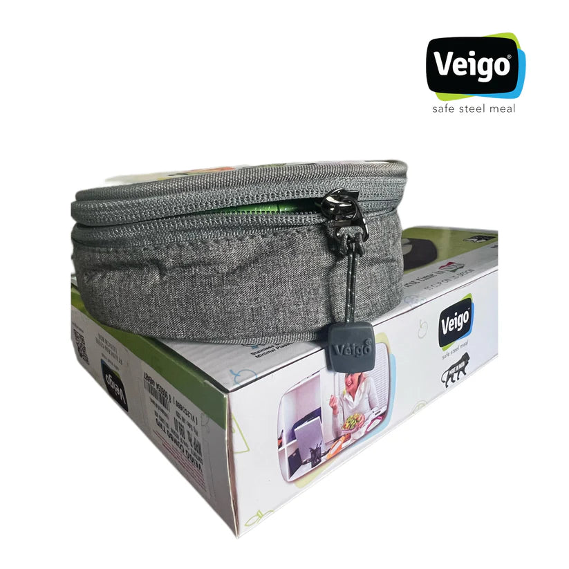 Veigo Daily- Set of 2 Medium Stainless Steel Lunch Boxes in a flat Insulated Pouch
