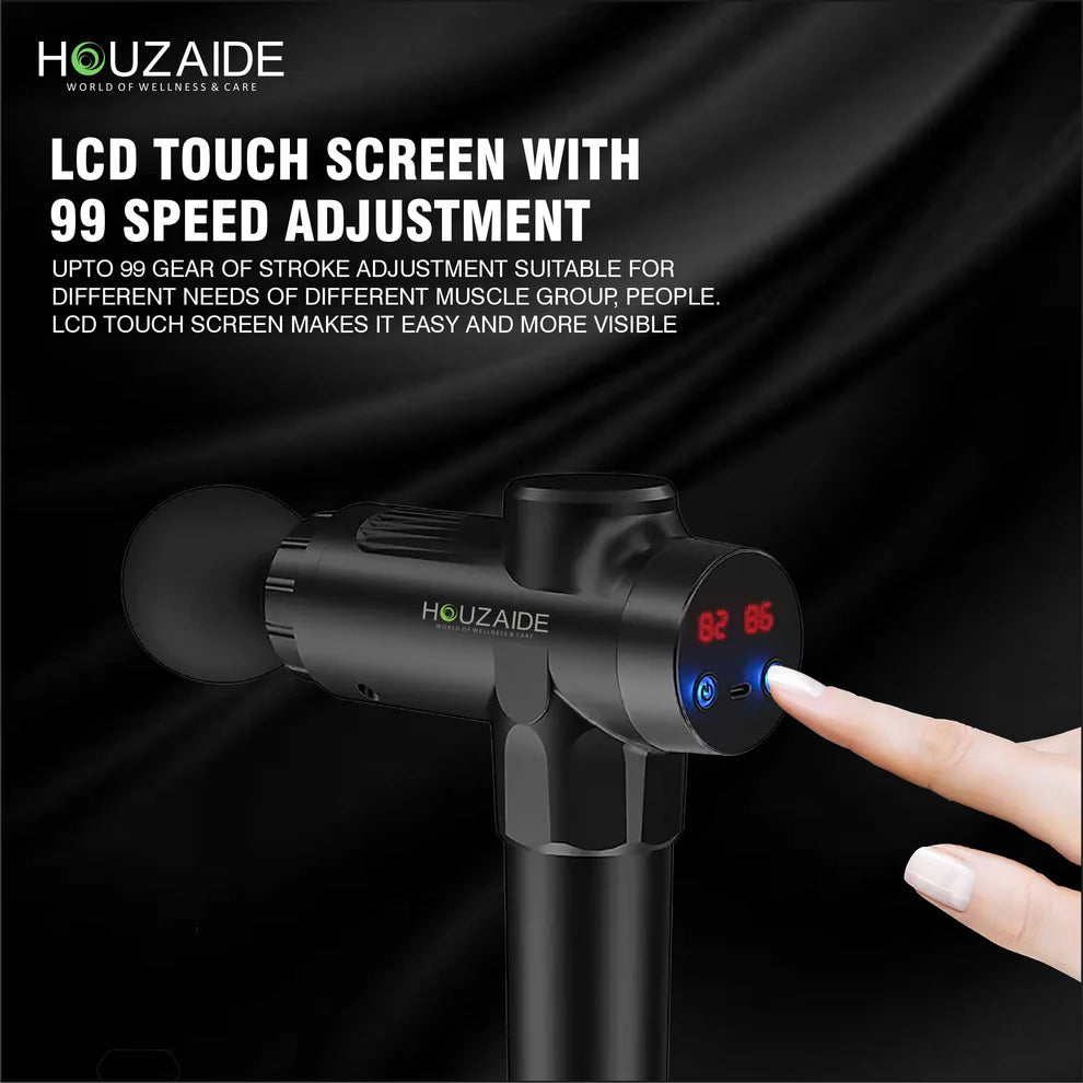 HOUZAIDE Deep Tissue Percussion Massage Gun for Muscle Therapy, 99 Speeds, Includes 4 Massage Heads